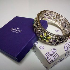 Hallmark Gold Crown Silver Multicolored Flower Bangle Bracelet